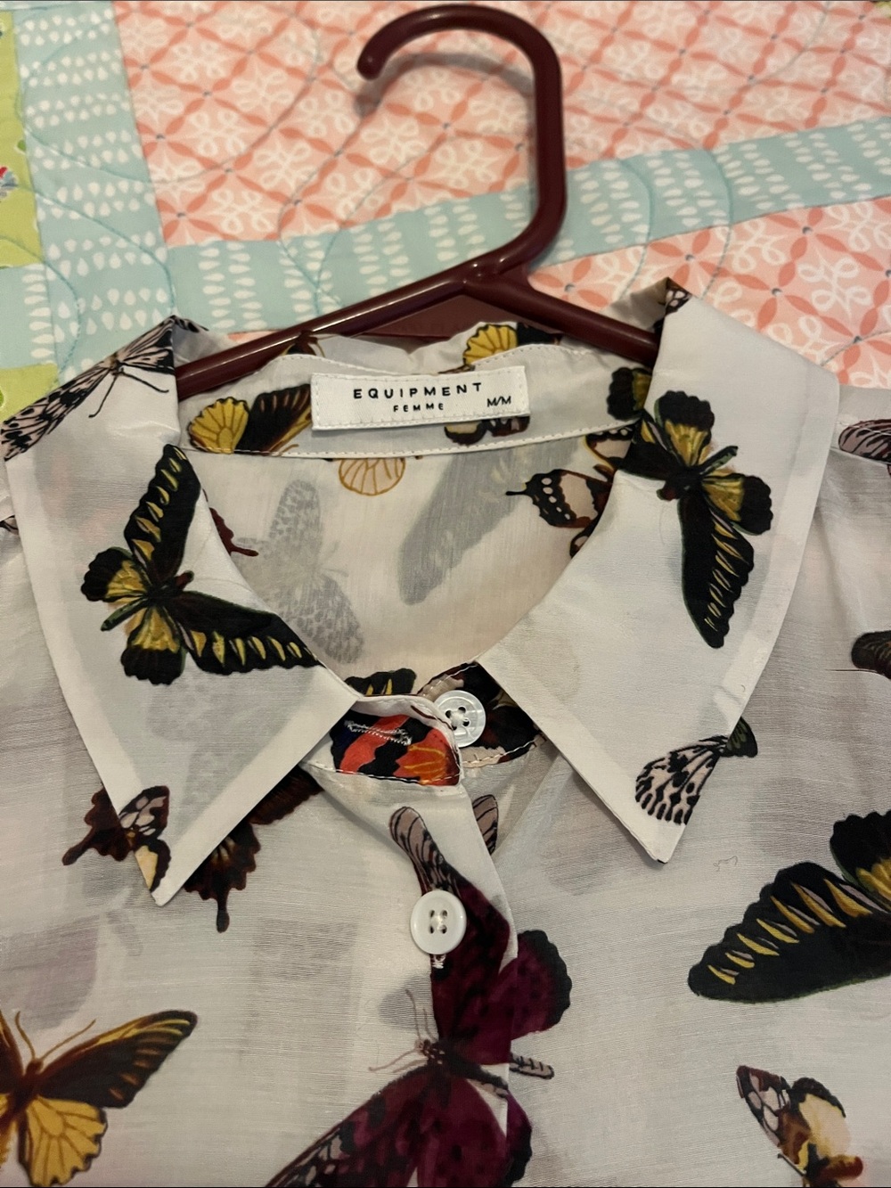 Equipment White Button-Down Shirt with Multicolor Butterfly Print - Picture 2 of 3